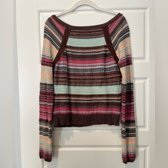 Free People L Brown/Cream Striped Sweater - Picture 2 of 6